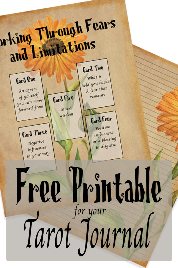 free printable for your tarot journal - tea stained pages with beautiful water colour flowers are the background for these inserts for your book of shadows